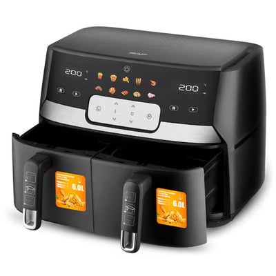 RAF Dual Basket Air Fryer 12L – 1700W x 2 | LED Display | Oil-Free Cooking